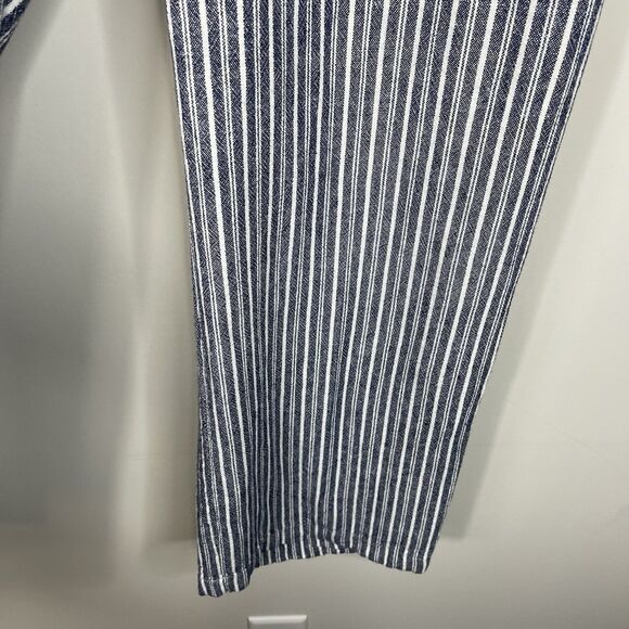 Old Navy Women's Wide Leg Linen Blend Blue Stripe Pants Size L Preppy Minimalist - Picture 4 of 10